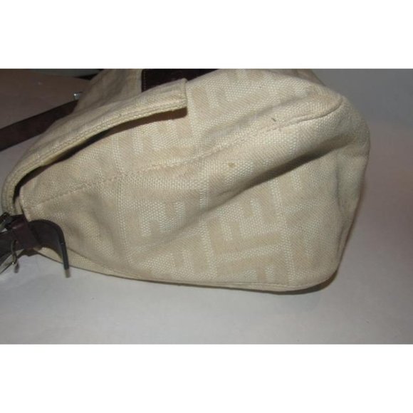 Fendi Mamma Zucca Style Shoulder Purse F Logo Print In Shades Of Tan Canvas - Picture 10 of 11